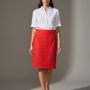 J.Crew No. 2 Pencil Skirt Eyelet Red Cotton 8